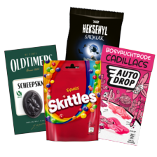 Autodrop, Oldtimers
of Toms Heksehyl
zakje/doosje à 235-300 gram
of Skittles zak à 152 gram